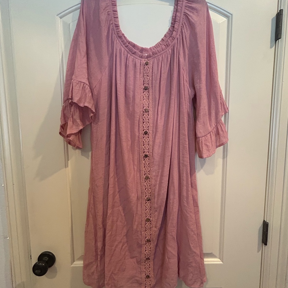 NAIF Dusty Rose Button-Trim Midi Dress